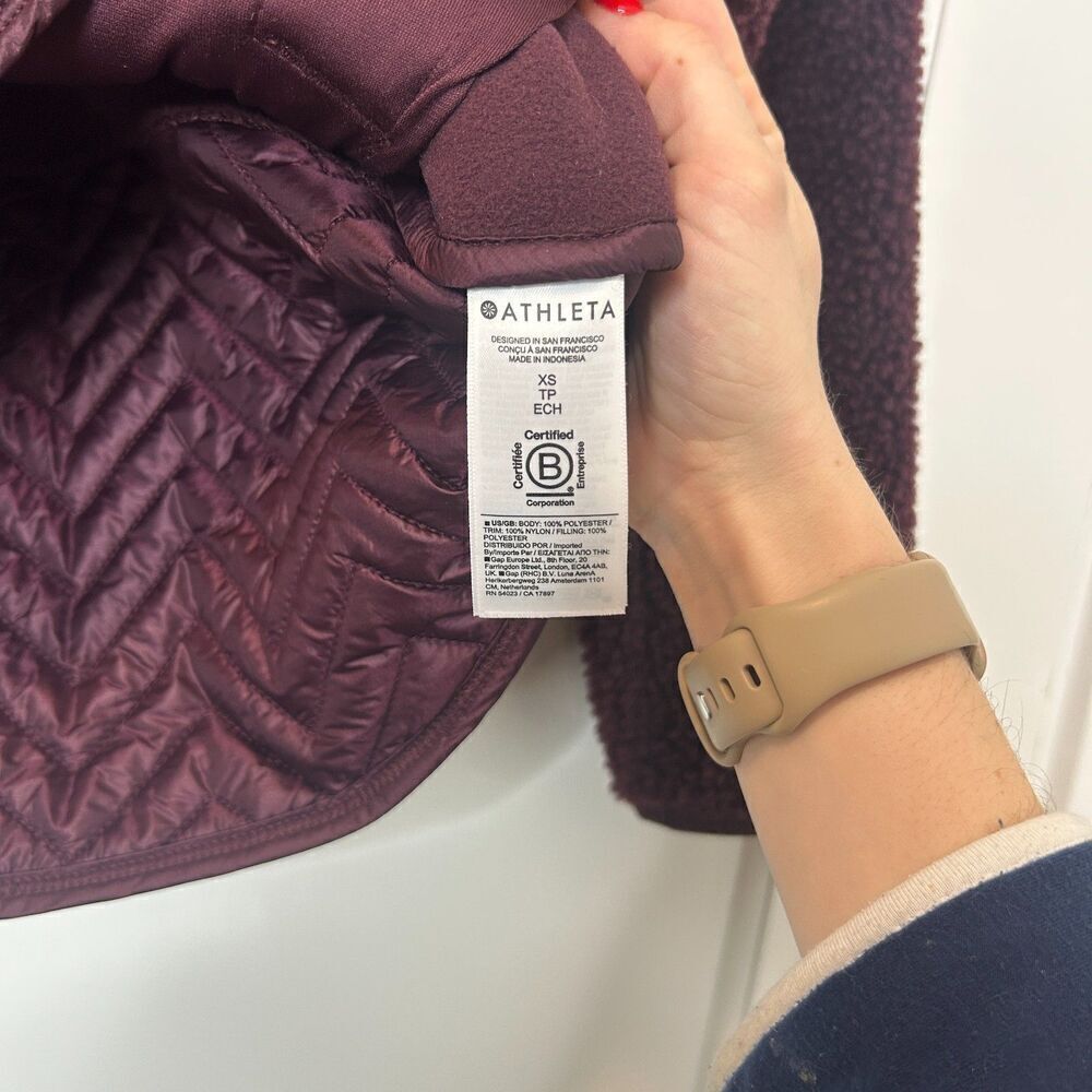 Athleta Cozy Sherpa Snap Sweatshirt Fleece Pullover Size XS Spiced Cabernet - Picture 12 of 12